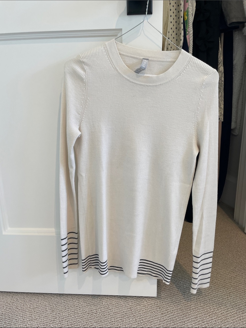 Athleta Cream Ribbed Pullover with Subtle Trim